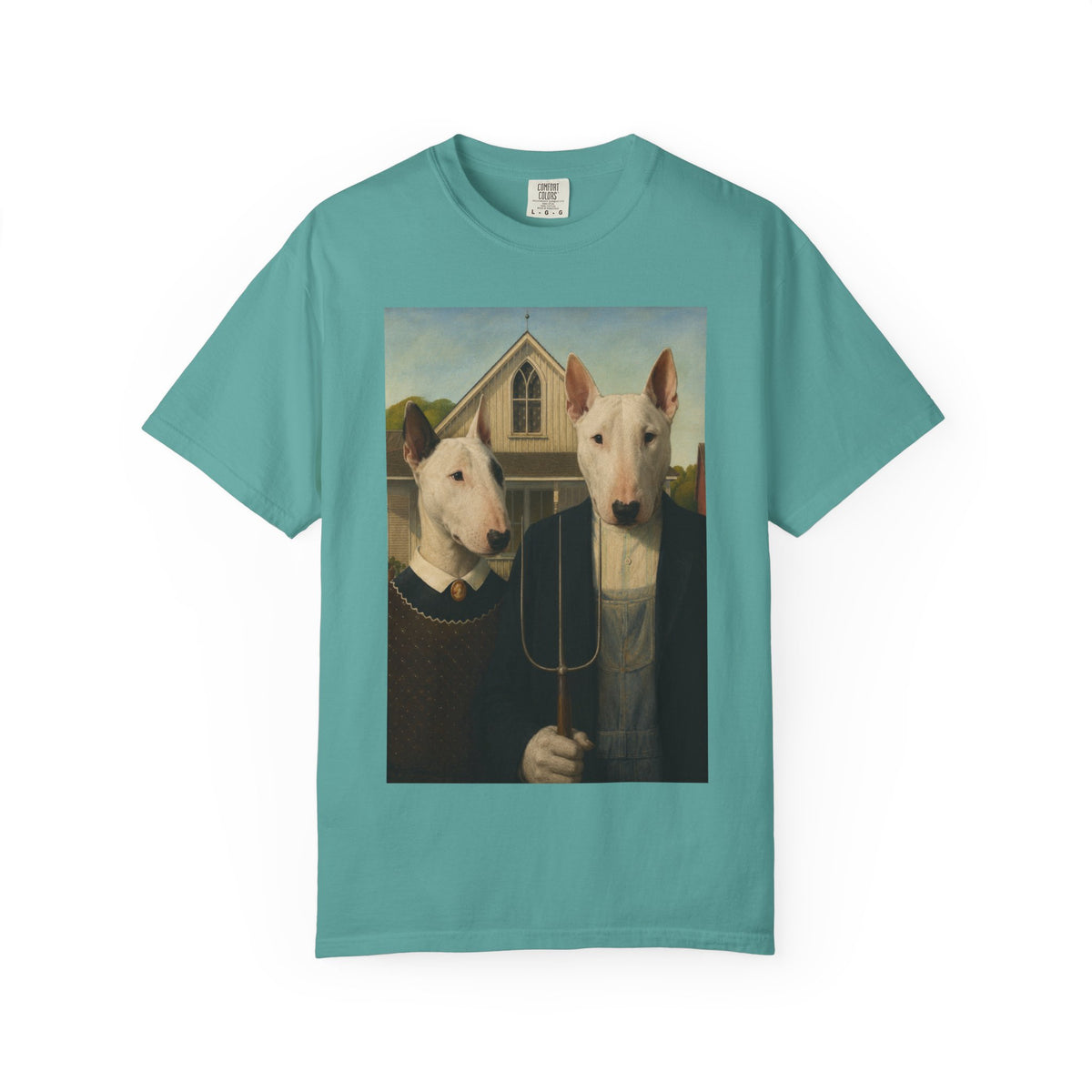 Bull Terrier American Gothic — after Grant Wood, 1930 | Garment-Dyed Tee