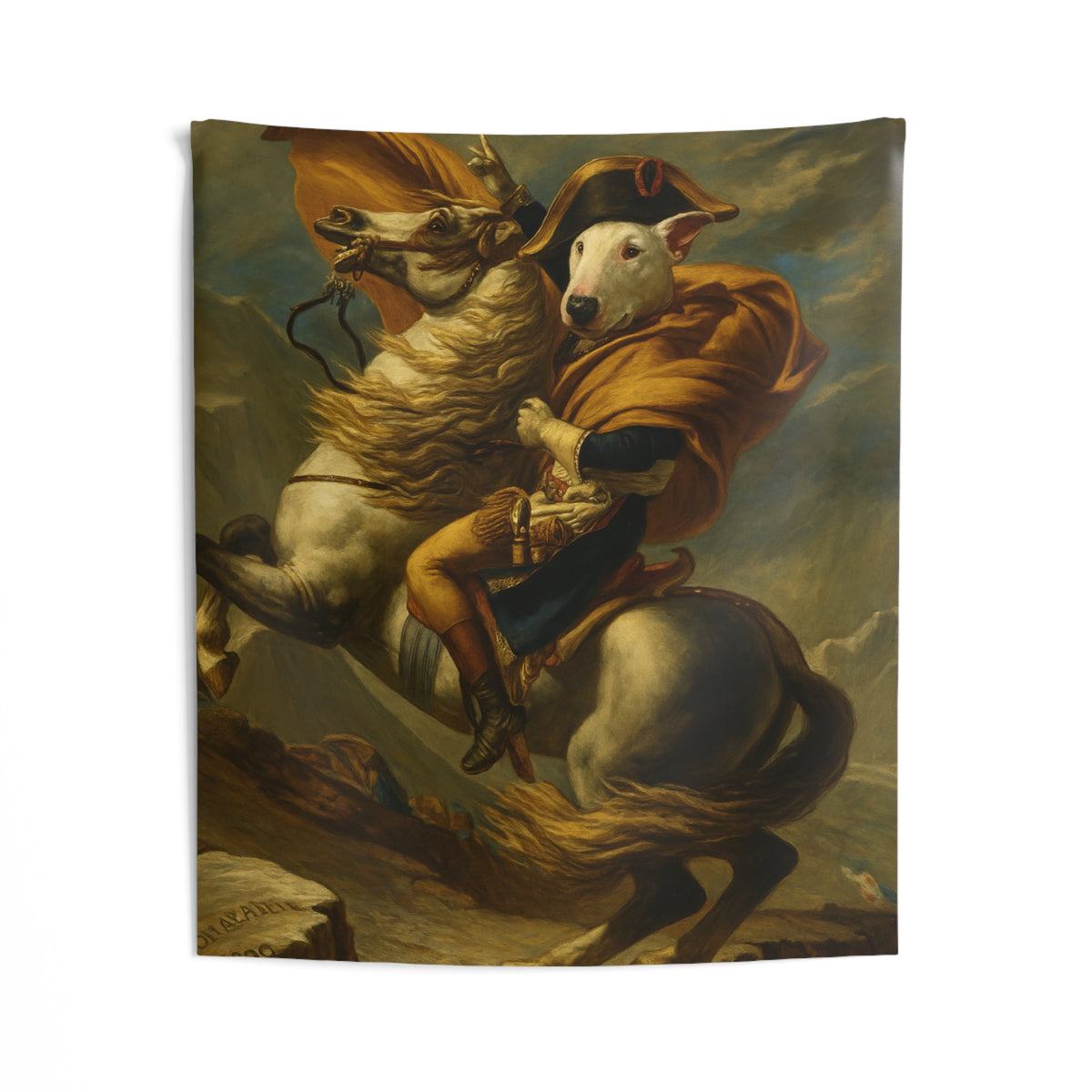 Bull Terrier Napoleon Crossing the Alps — after Jacques-Louis David, 1801 | Tapestry