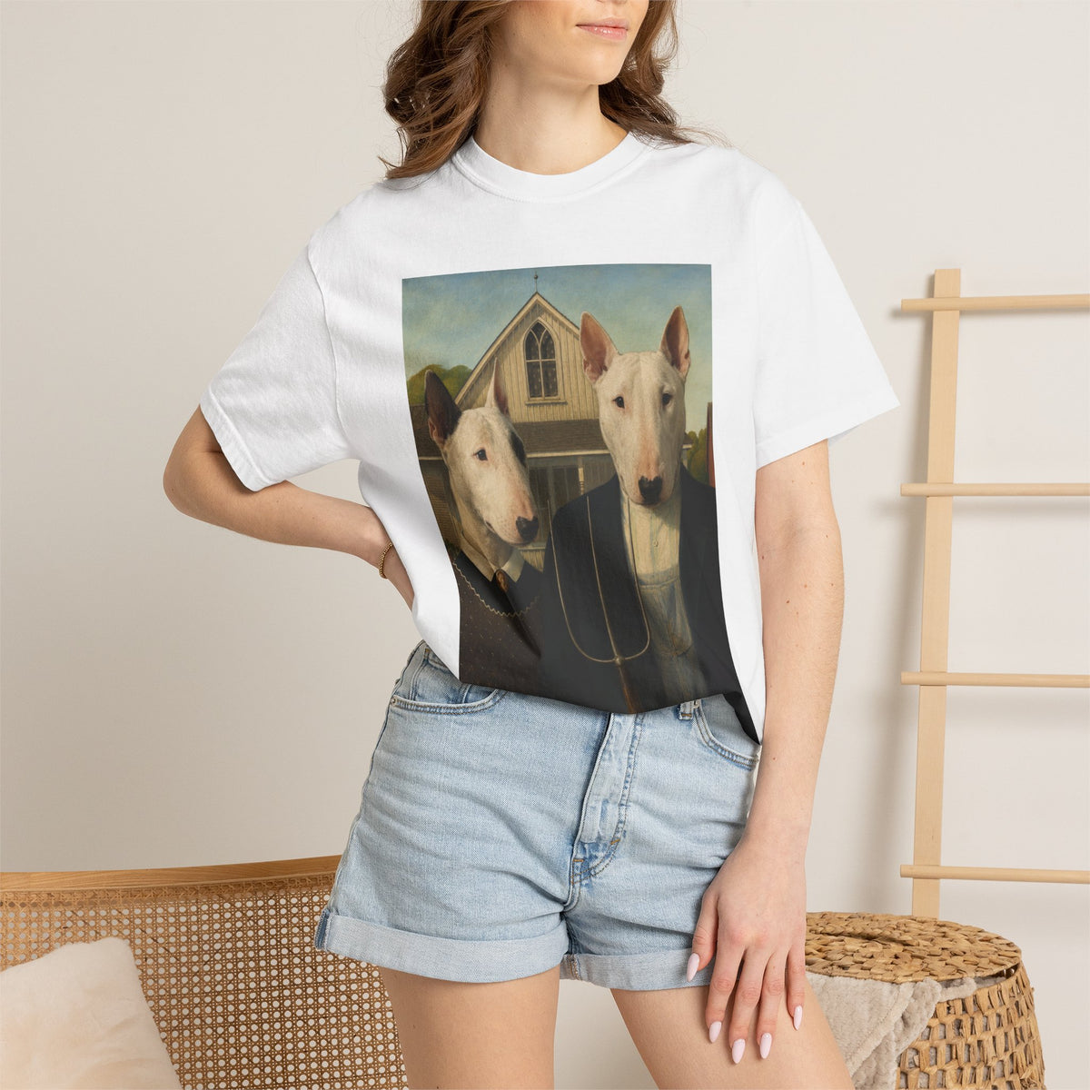 Bull Terrier American Gothic — after Grant Wood, 1930 | Garment-Dyed Tee
