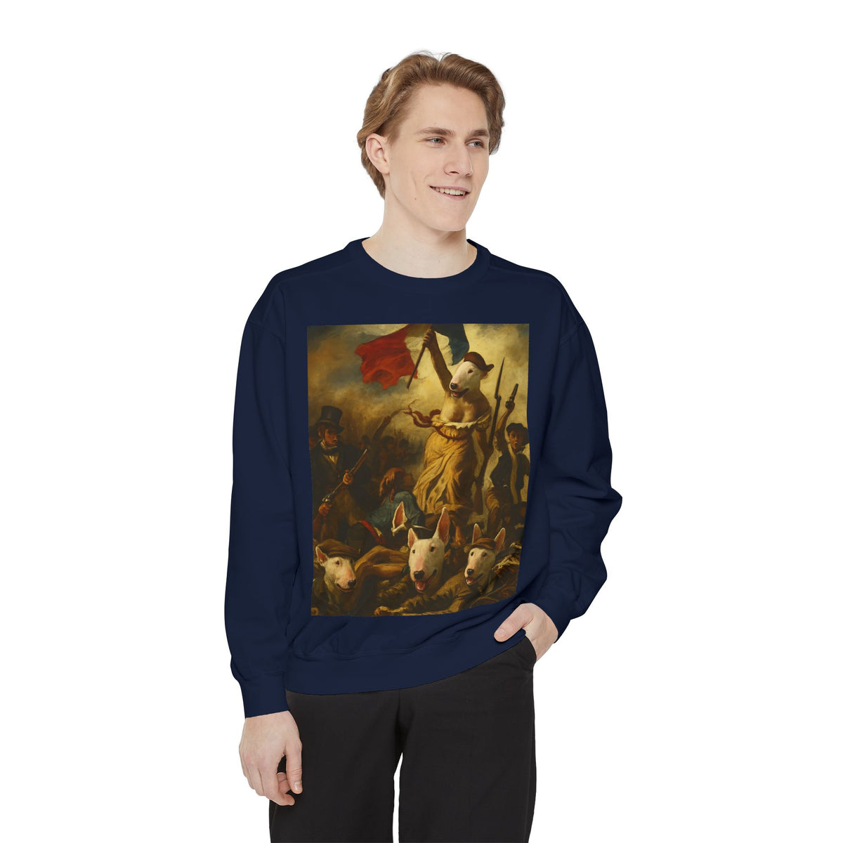 Bull Terrier Liberty Leading the People — after Eugene Delacroix, 1830 | Crewneck
