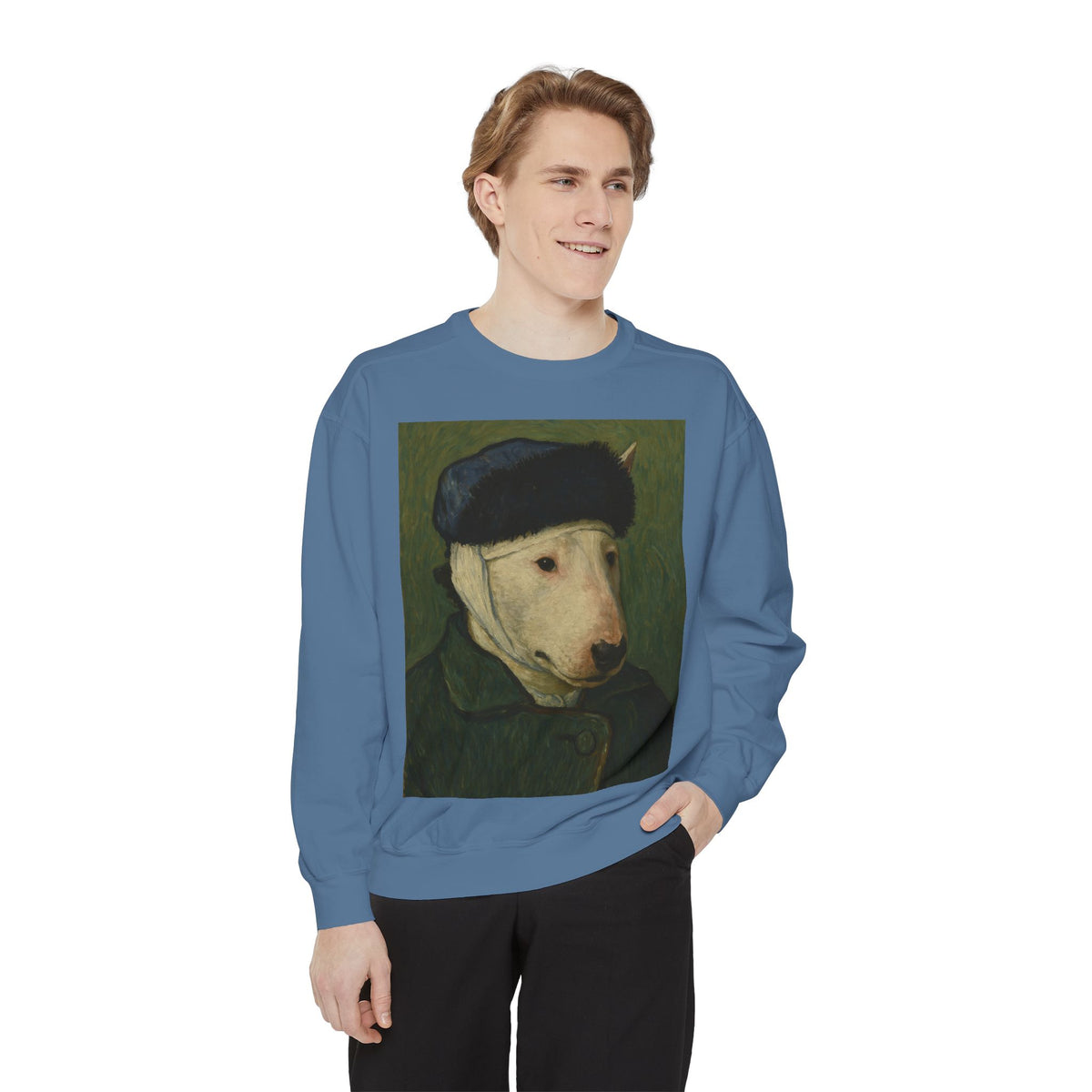 Bull Terrier Self-Portrait with Bandaged Ear — after Vincent van Gogh, 1889 | Crewneck