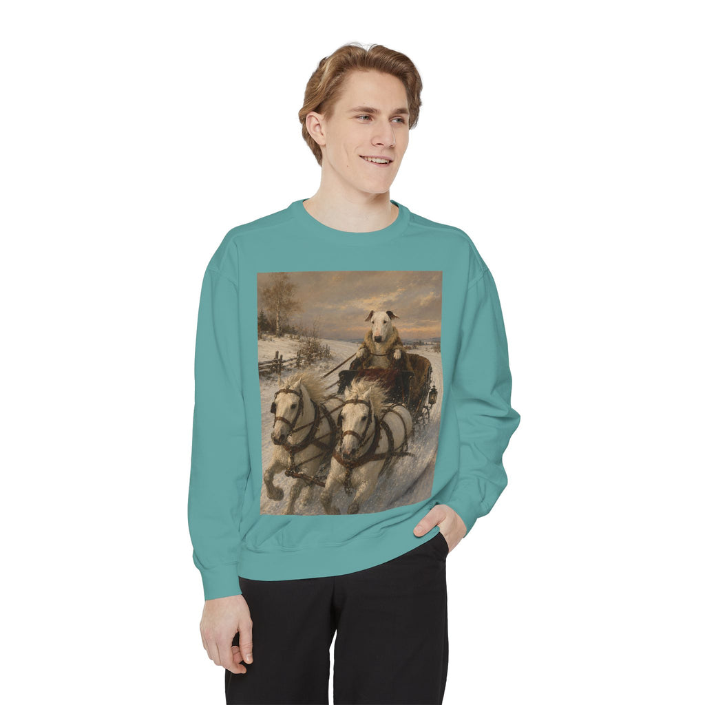 Bull Terrier Sleigh Ride — after Alfred Wierusz-Kowalski, c.1890 | Crewneck