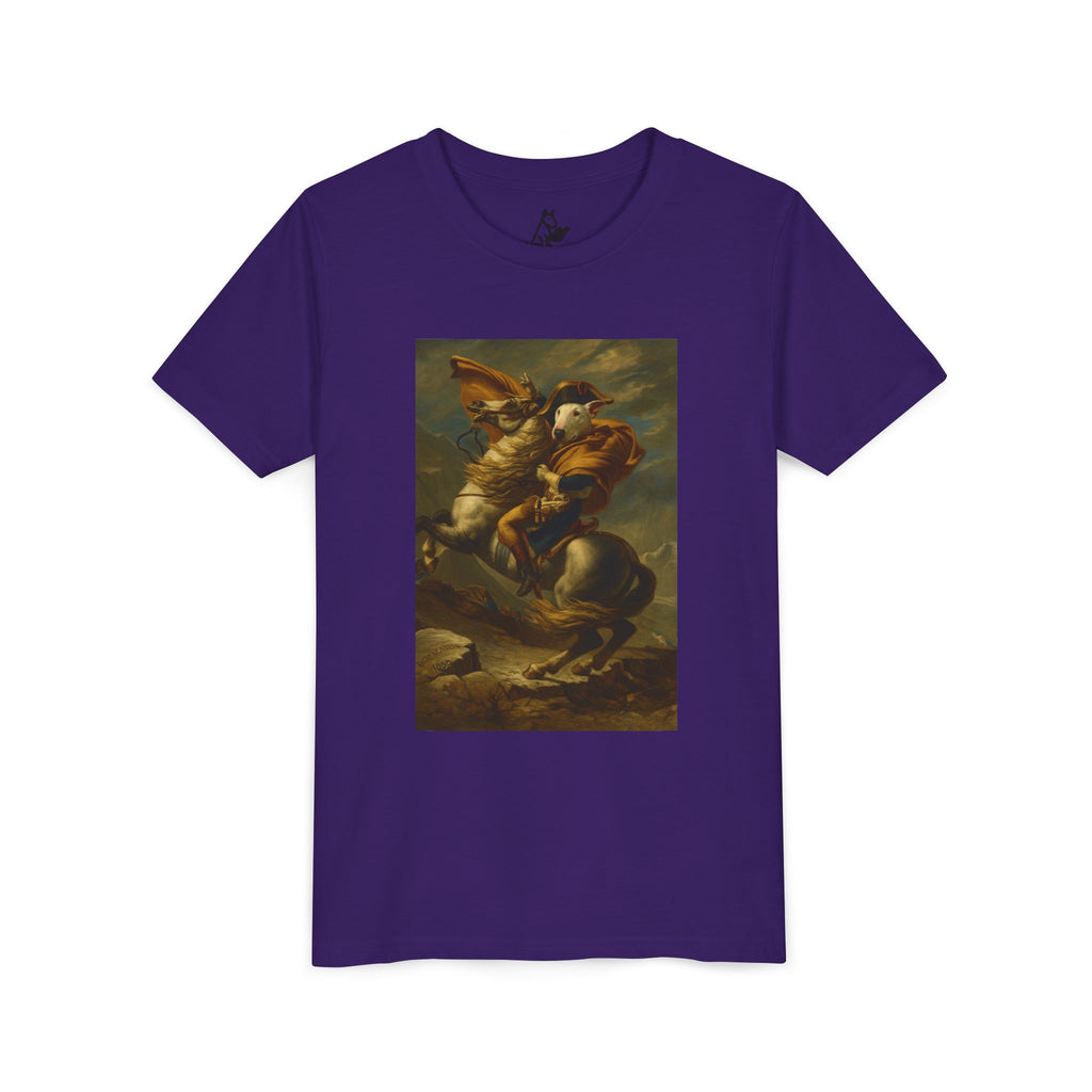 Bull Terrier Napoleon Crossing the Alps — after Jacques-Louis David, 1801 | Youth Tee