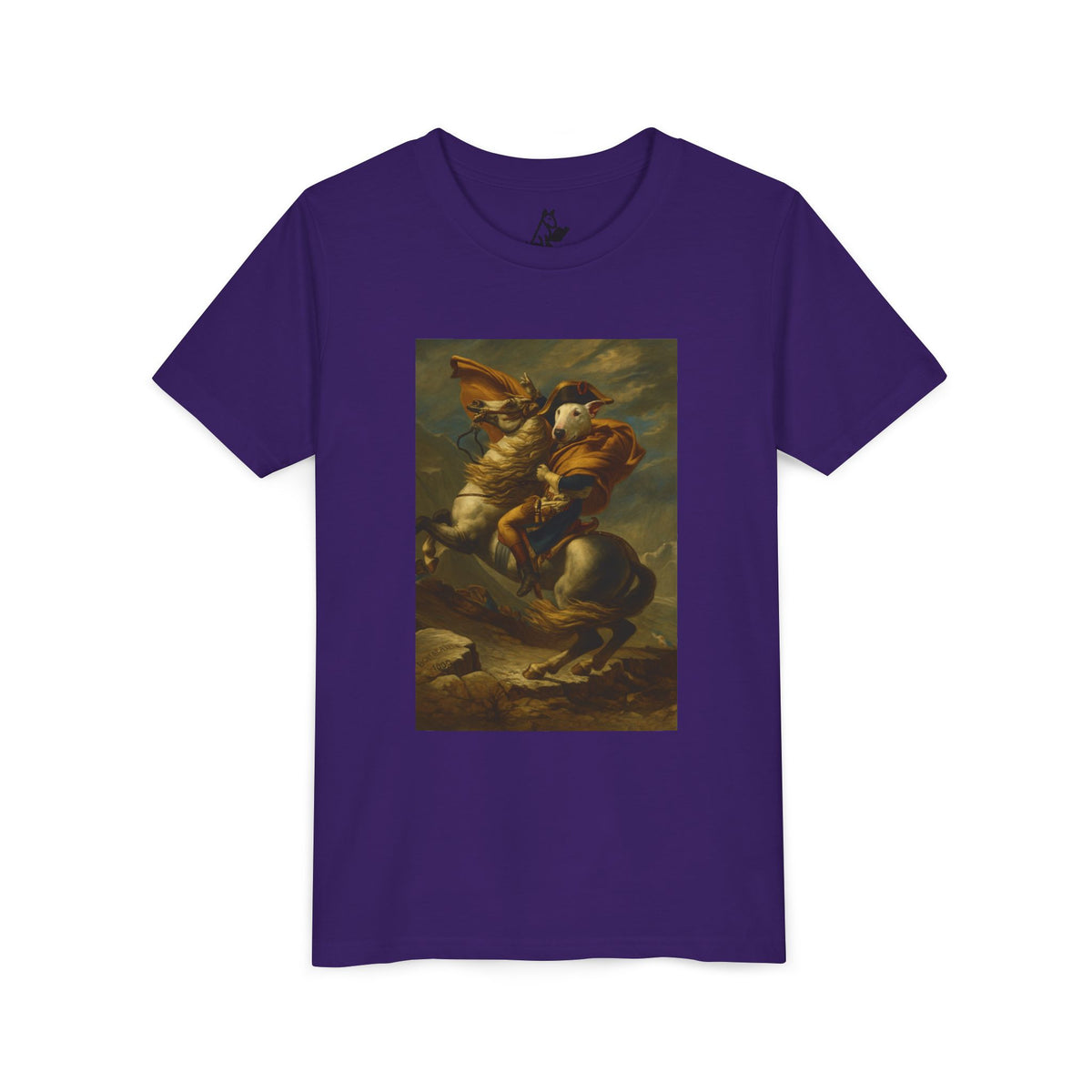 Bull Terrier Napoleon Crossing the Alps — after Jacques-Louis David, 1801 | Youth Tee