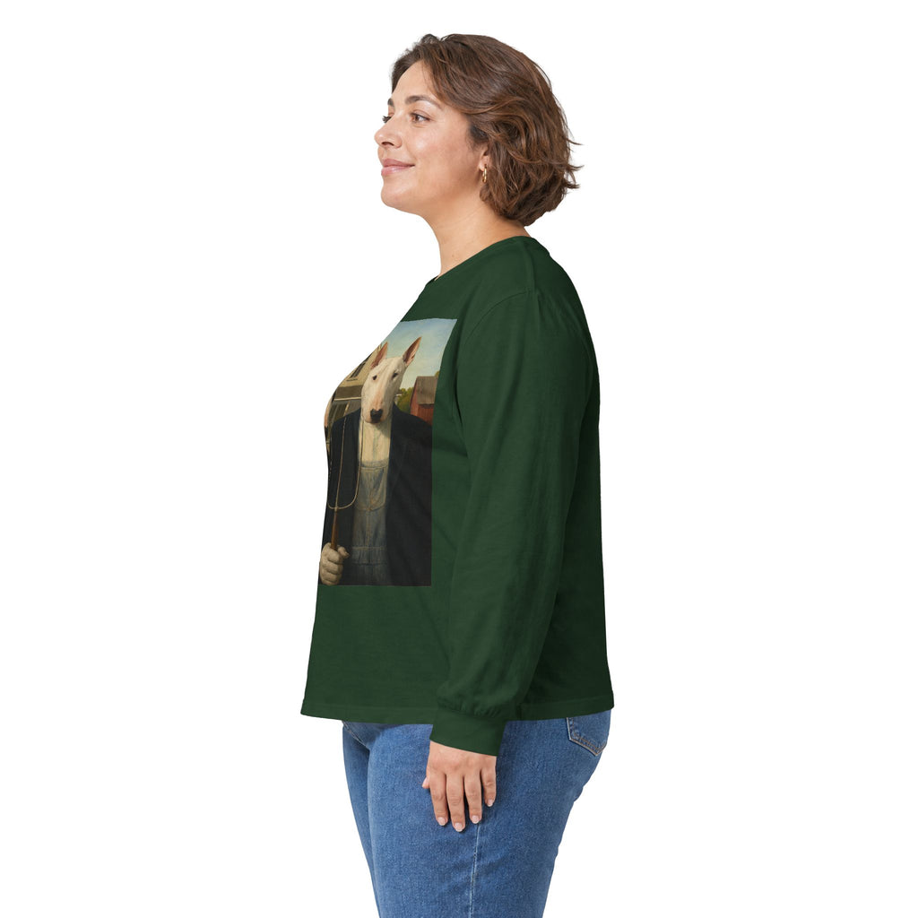 Bull Terrier American Gothic — after Grant Wood, 1930 | Long Sleeve