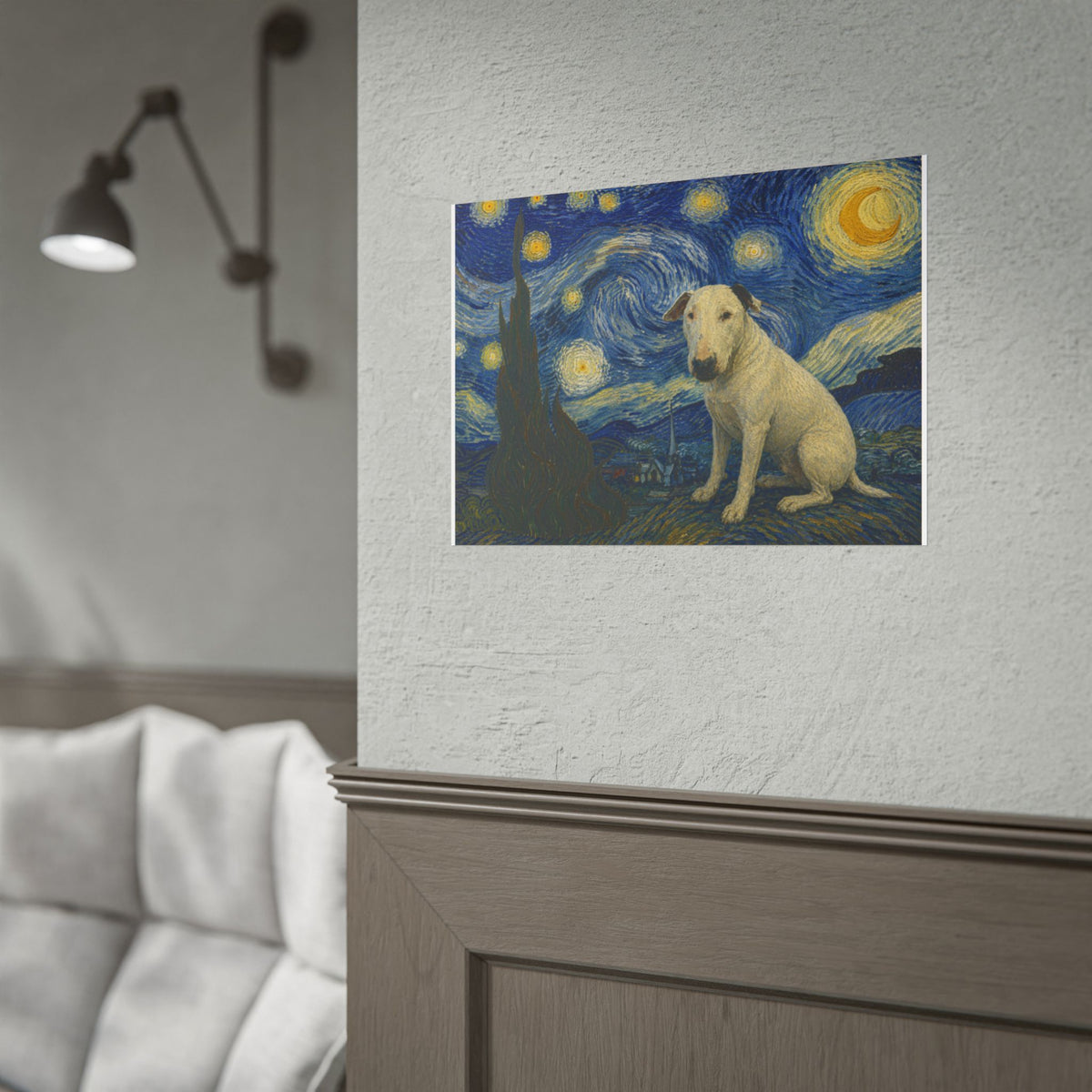 Bull Terrier Starry Night — after Vincent van Gogh, 1889 | Print