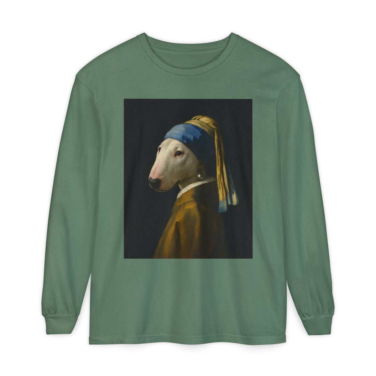 Bull Terrier Girl with a Pearl Earring — after Johannes Vermeer, c.1665 | Long Sleeve