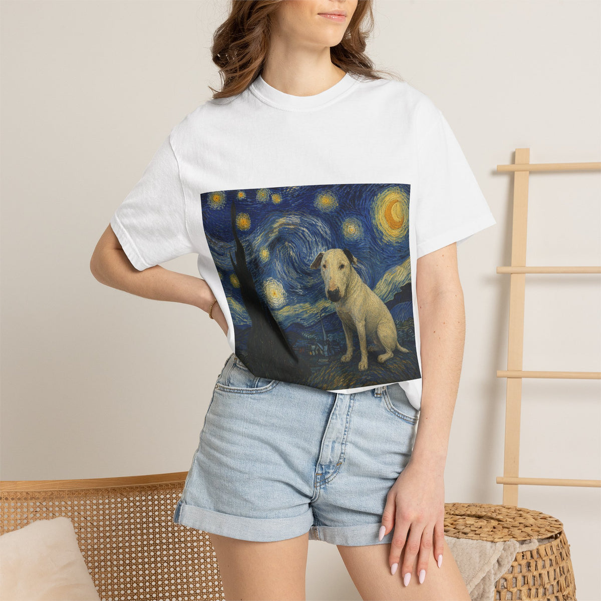 Bull Terrier The Starry Night — after Vincent van Gogh, 1889 | Garment-Dyed Tee