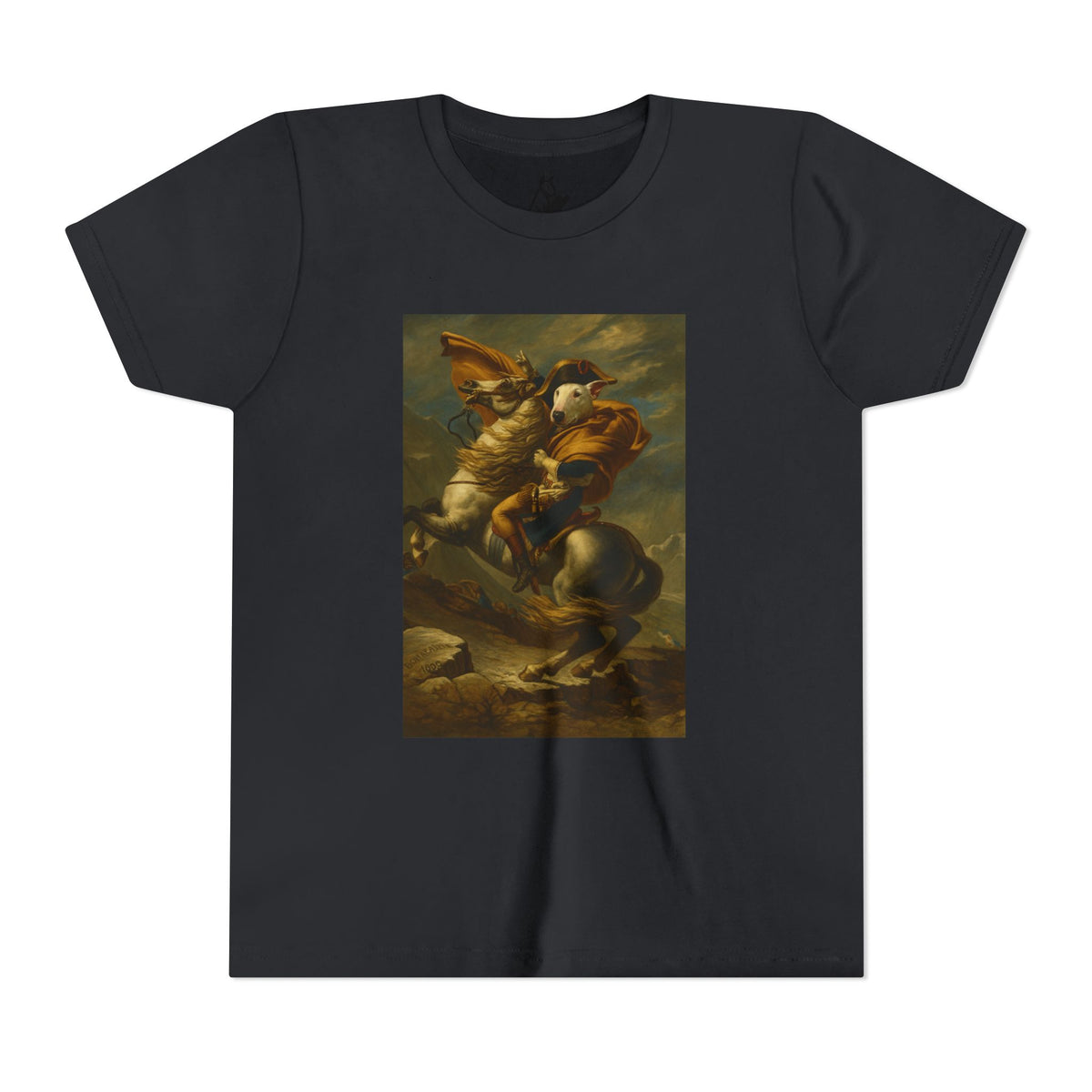 Bull Terrier Napoleon Crossing the Alps — after Jacques-Louis David, 1801 | Youth Tee
