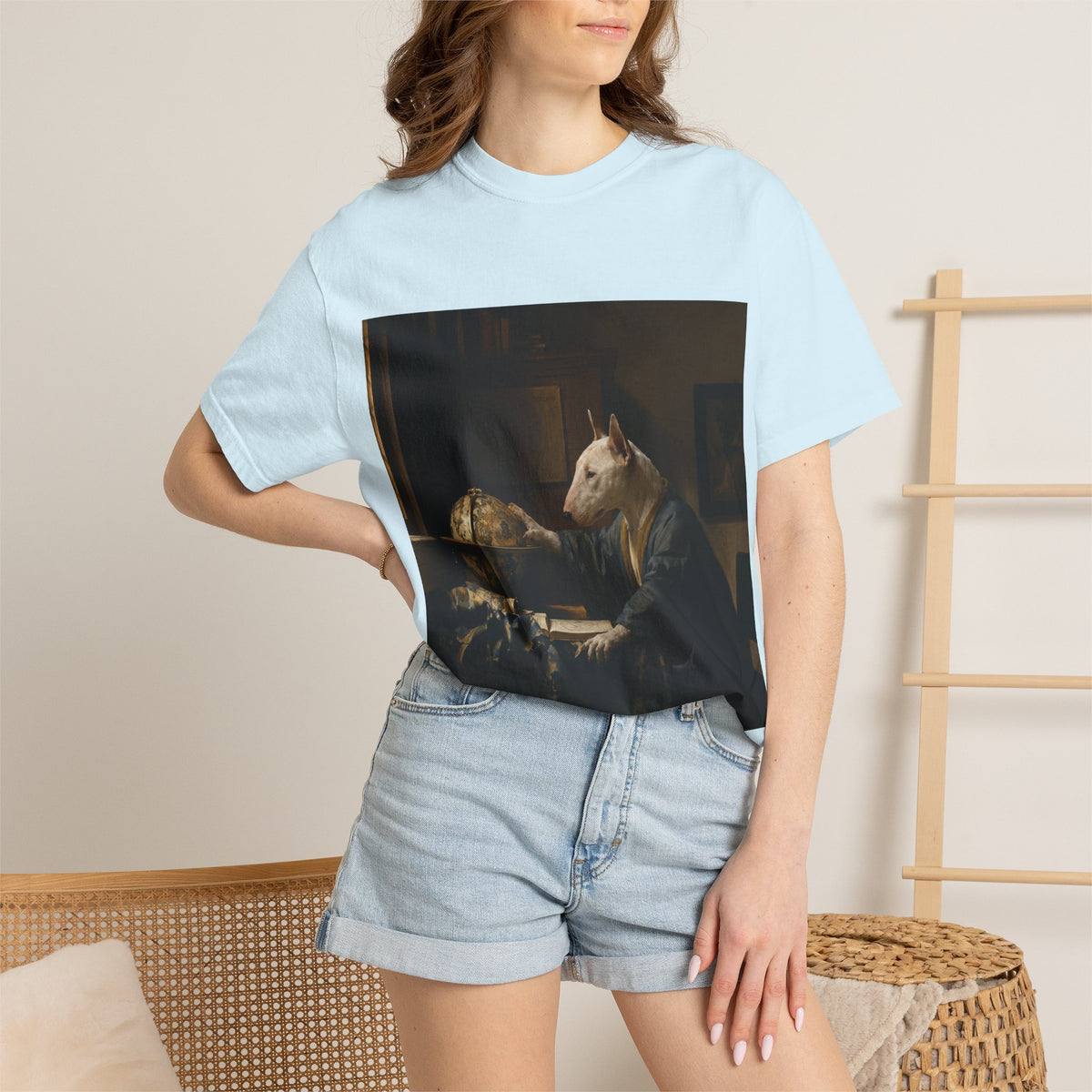 Bull Terrier The Astronomer — after Johannes Vermeer, 1668 | Garment-Dyed Tee