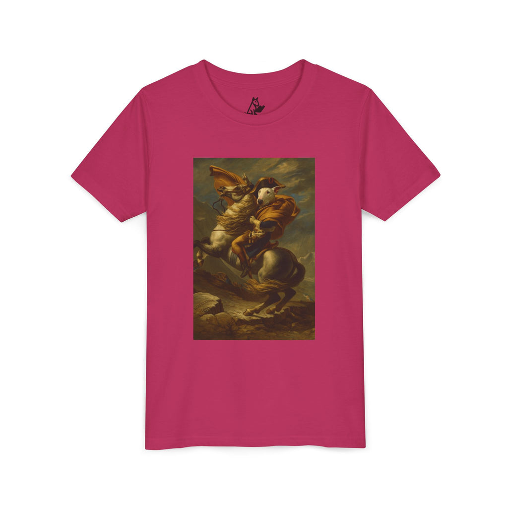 Bull Terrier Napoleon Crossing the Alps — after Jacques-Louis David, 1801 | Youth Tee
