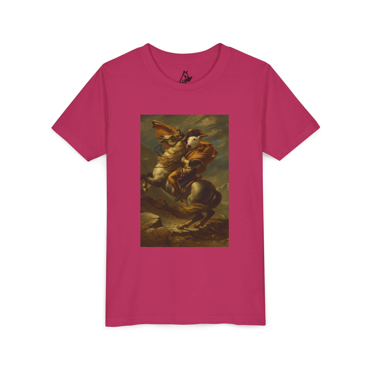 Bull Terrier Napoleon Crossing the Alps — after Jacques-Louis David, 1801 | Youth Tee