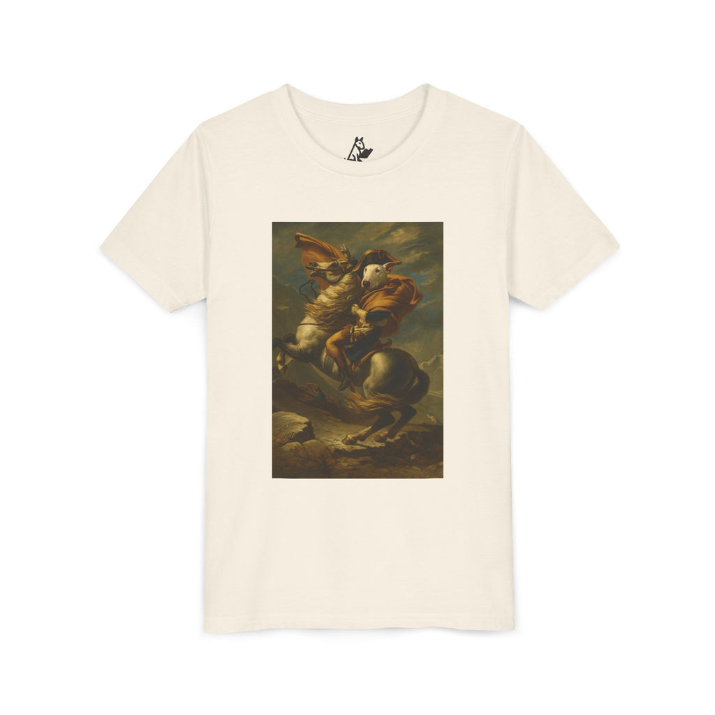 Bull Terrier Napoleon Crossing the Alps — after Jacques-Louis David, 1801 | Youth Tee