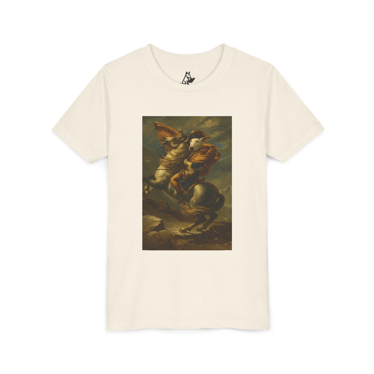 Bull Terrier Napoleon Crossing the Alps — after Jacques-Louis David, 1801 | Youth Tee