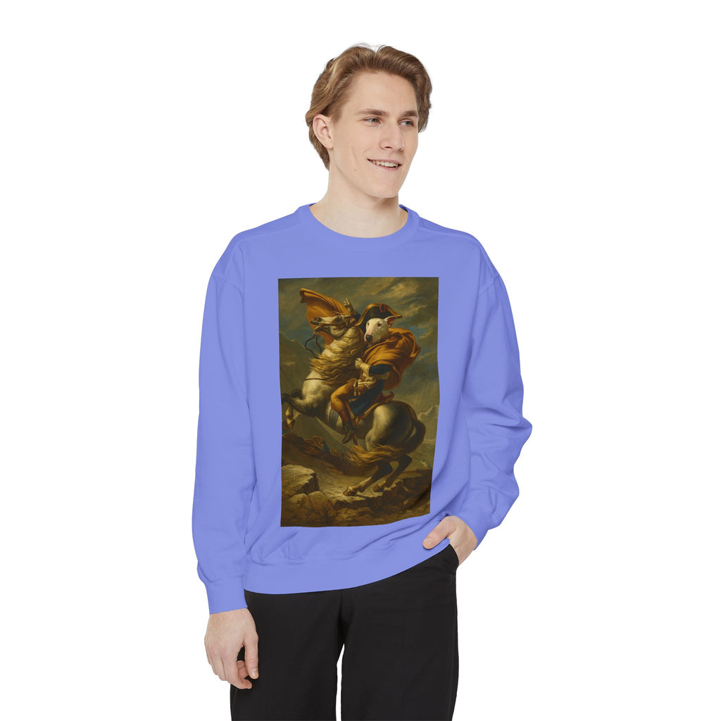 Bull Terrier Napoleon Crossing the Alps — after Jacques-Louis David, 1801 | Crewneck