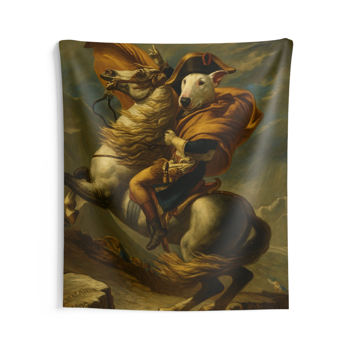 Bull Terrier Napoleon Crossing the Alps — after Jacques-Louis David, 1801 | Tapestry