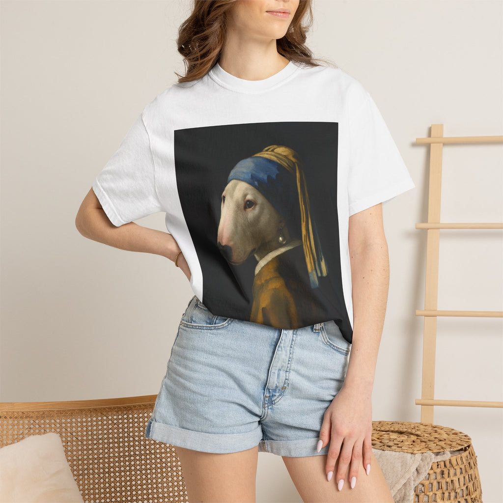 Bull Terrier Girl with a Pearl Earring — after Johannes Vermeer, c.1665 | Garment-Dyed Tee