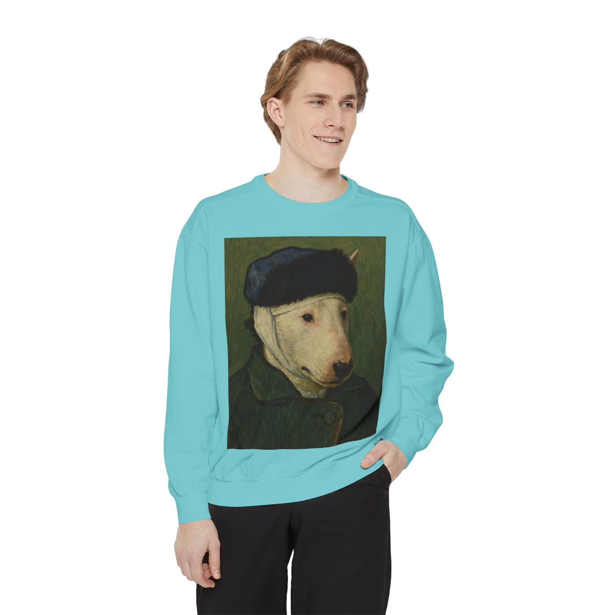 Bull Terrier Self-Portrait with Bandaged Ear — after Vincent van Gogh, 1889 | Crewneck