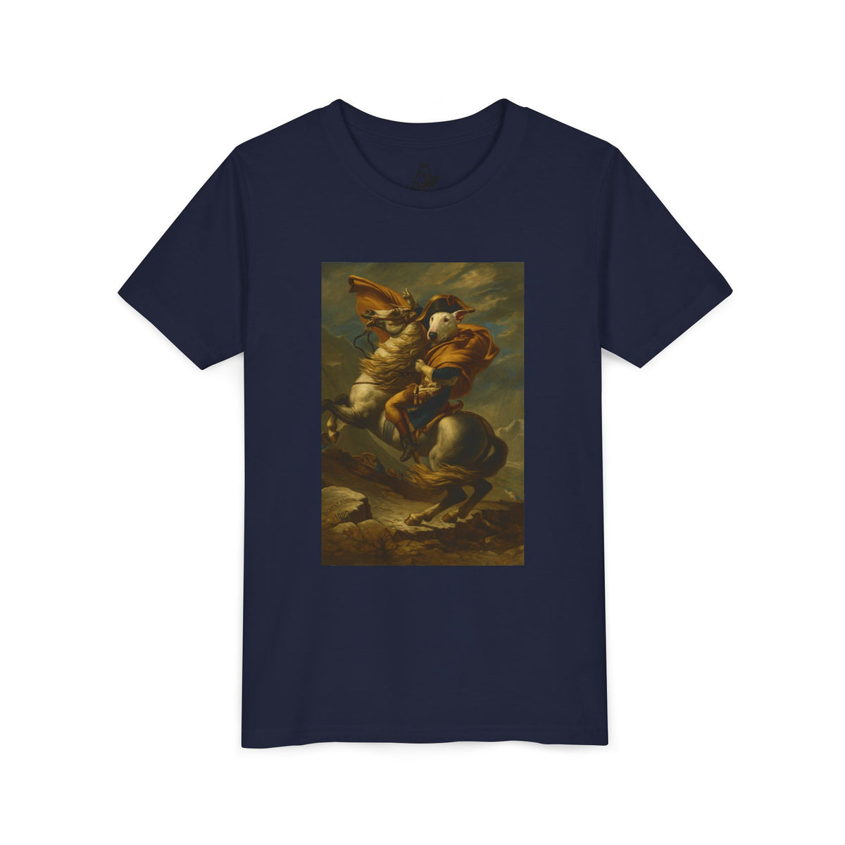 Bull Terrier Napoleon Crossing the Alps — after Jacques-Louis David, 1801 | Youth Tee