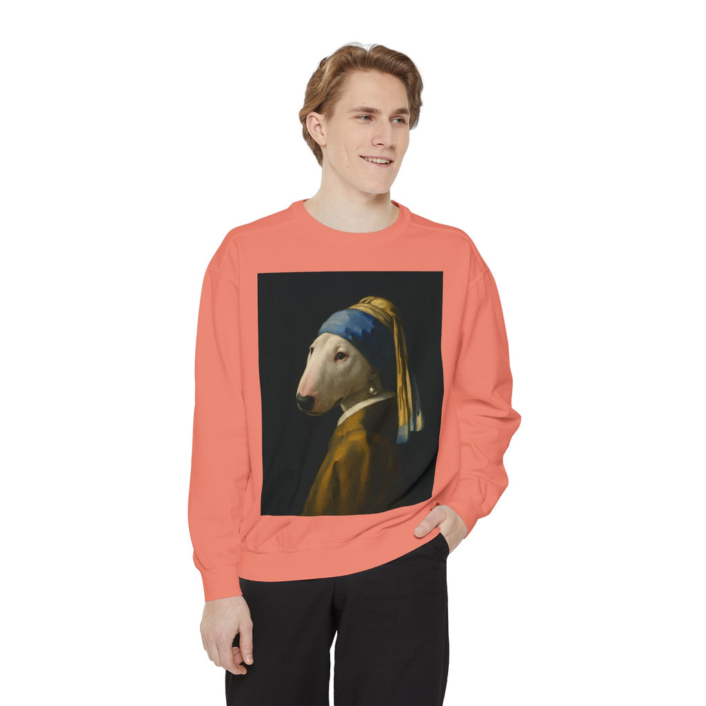 Bull Terrier Girl with a Pearl Earring — after Johannes Vermeer, c.1665 | Crewneck