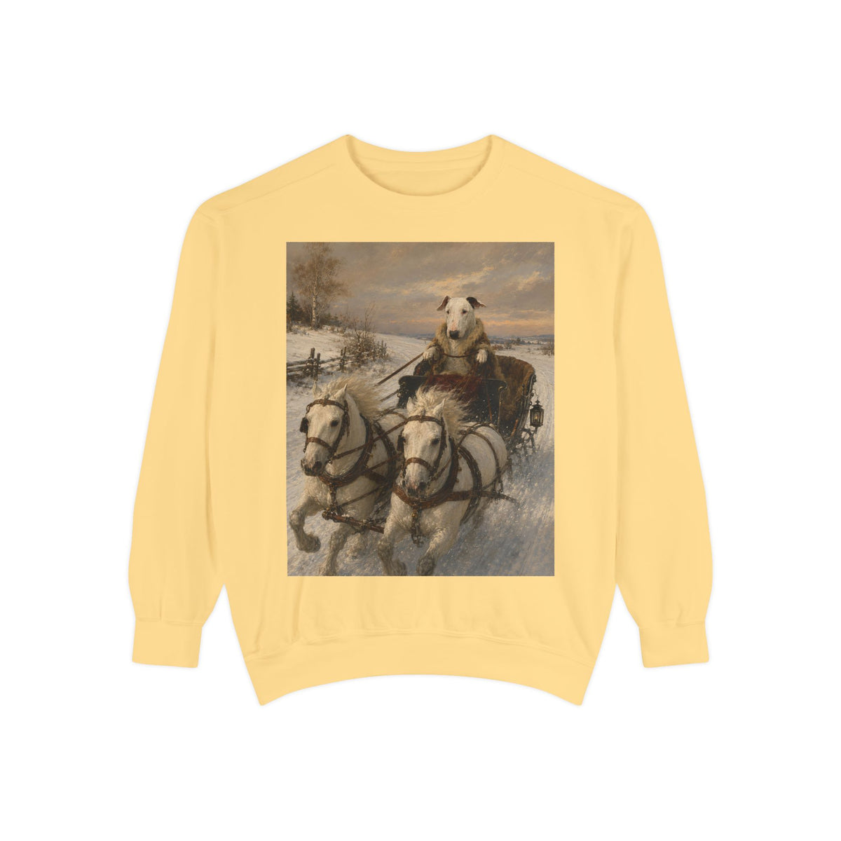 Bull Terrier Sleigh Ride — after Alfred Wierusz-Kowalski, c.1890 | Crewneck