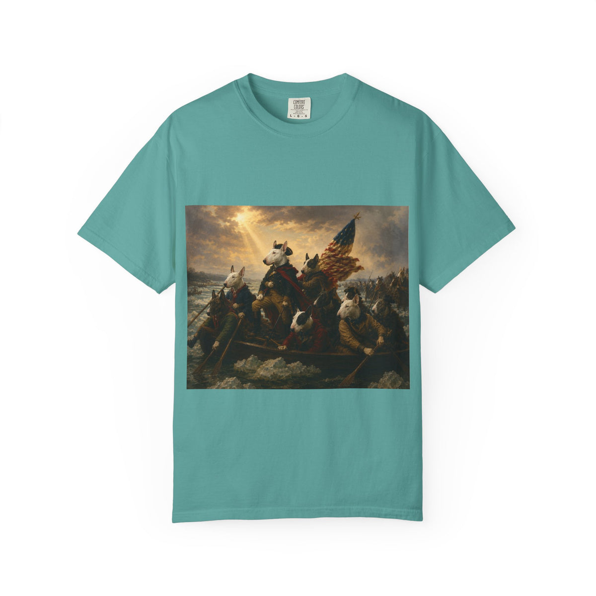 Bull Terrier Washington Crossing the Delaware — after Emanuel Leutze, 1851 | Garment-Dyed Tee