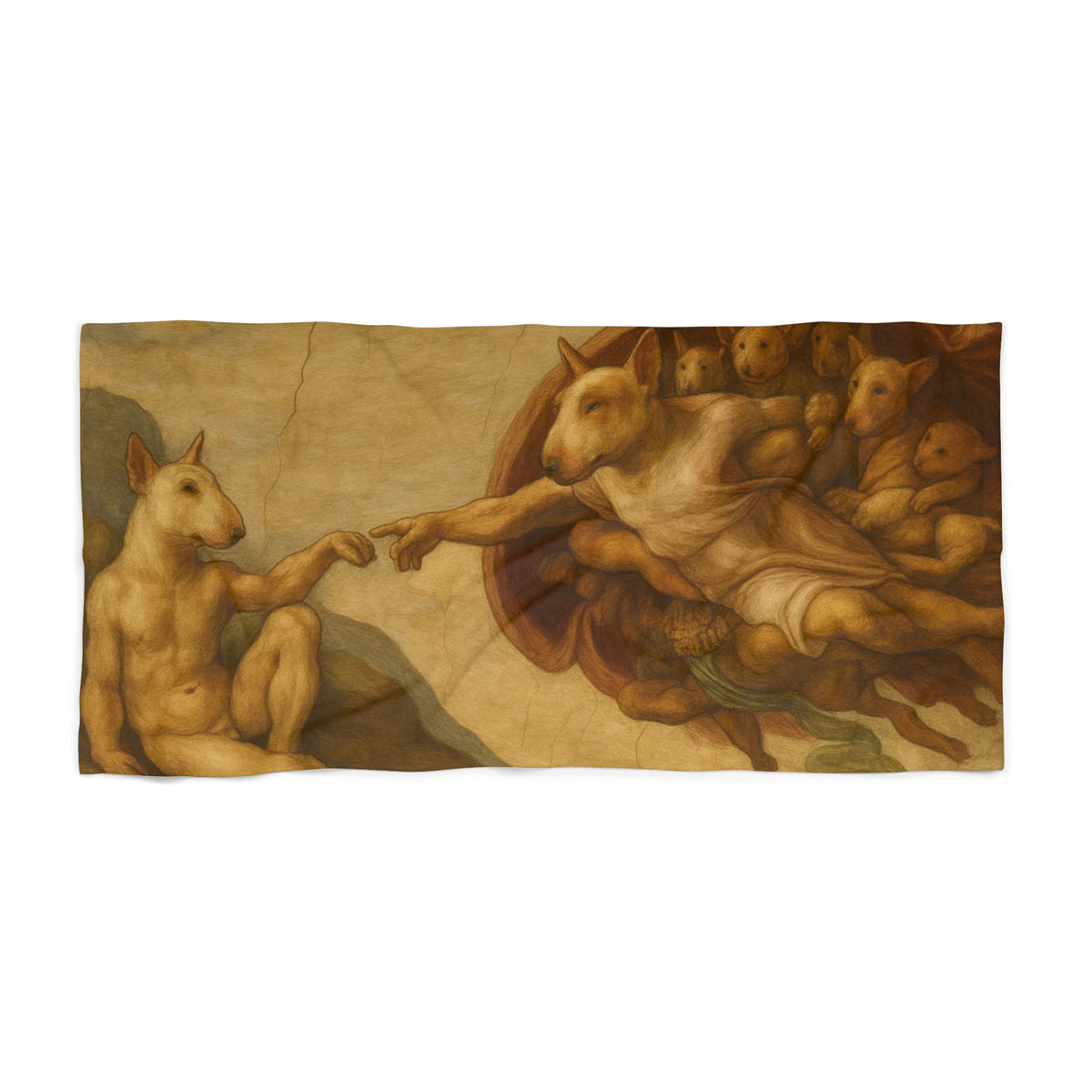Bull Terrier The Creation of Adam — after Michelangelo, 1512 | Beach Towel