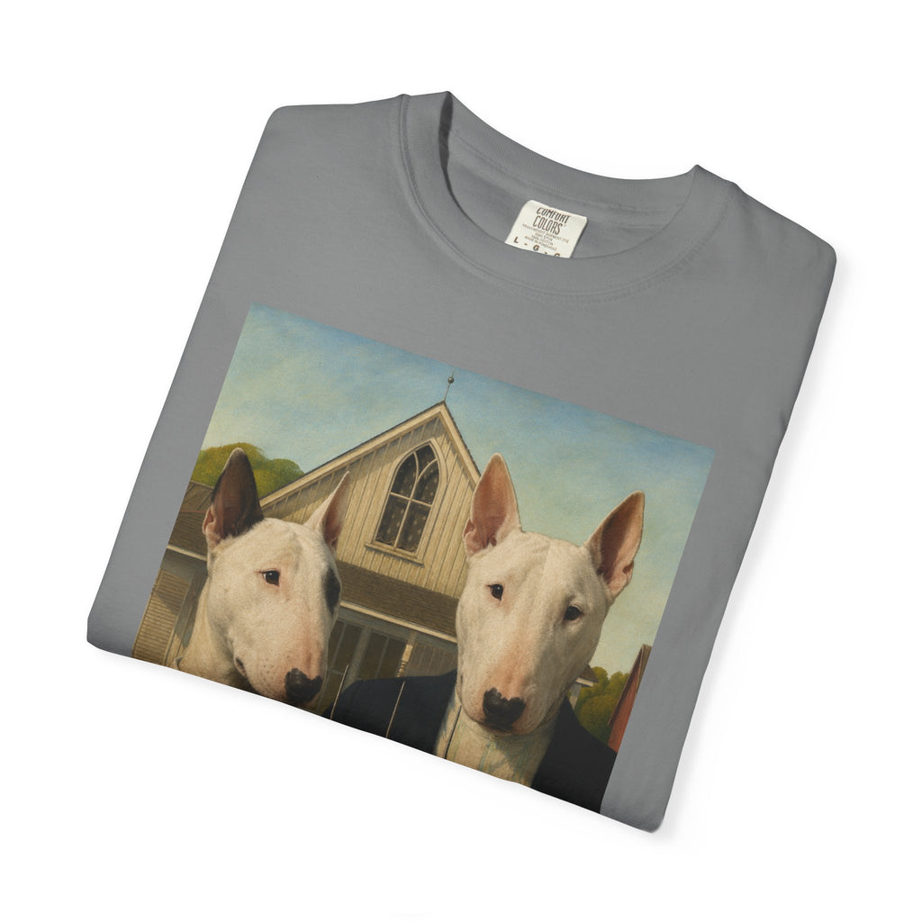 Bull Terrier American Gothic — after Grant Wood, 1930 | Garment-Dyed Tee