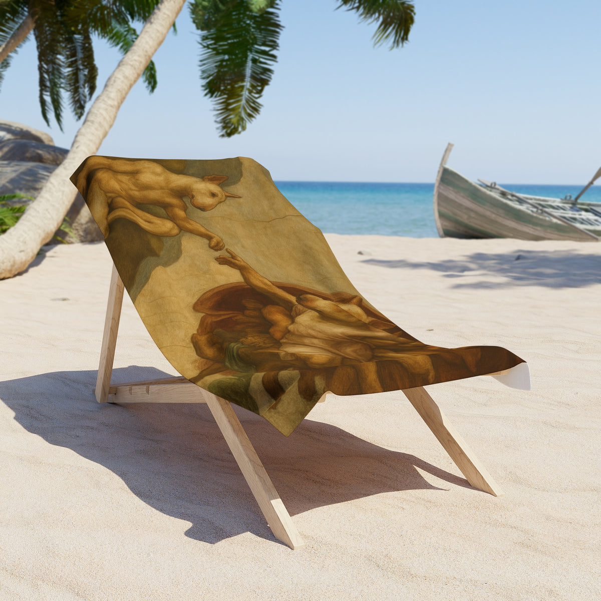 Bull Terrier The Creation of Adam — after Michelangelo, 1512 | Beach Towel
