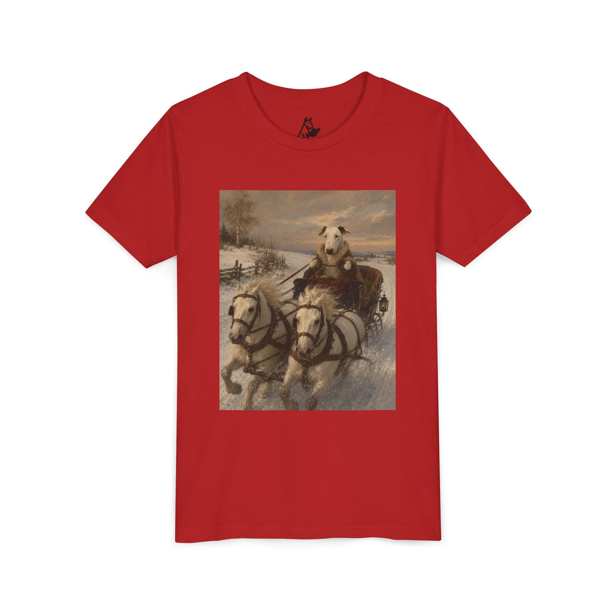 Bull Terrier Sleigh Ride — after Alfred Wierusz-Kowalski, c.1890 | Youth Tee