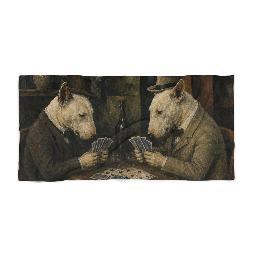 Bull Terrier The Card Players — after Paul Cezanne, c.1895 | Beach Towel