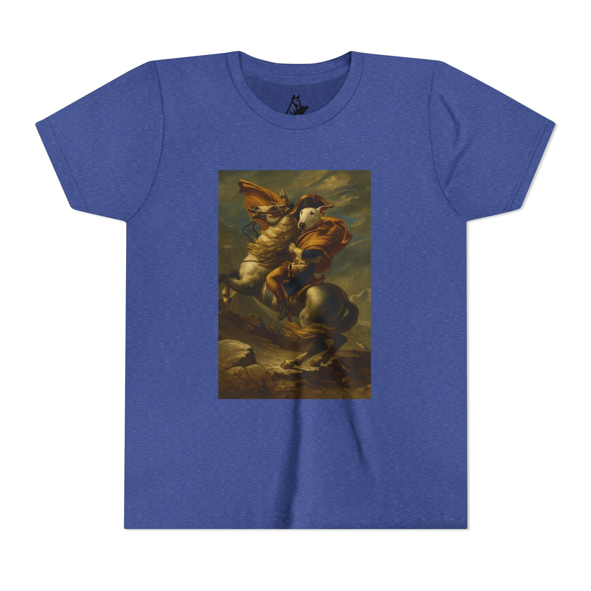 Bull Terrier Napoleon Crossing the Alps — after Jacques-Louis David, 1801 | Youth Tee