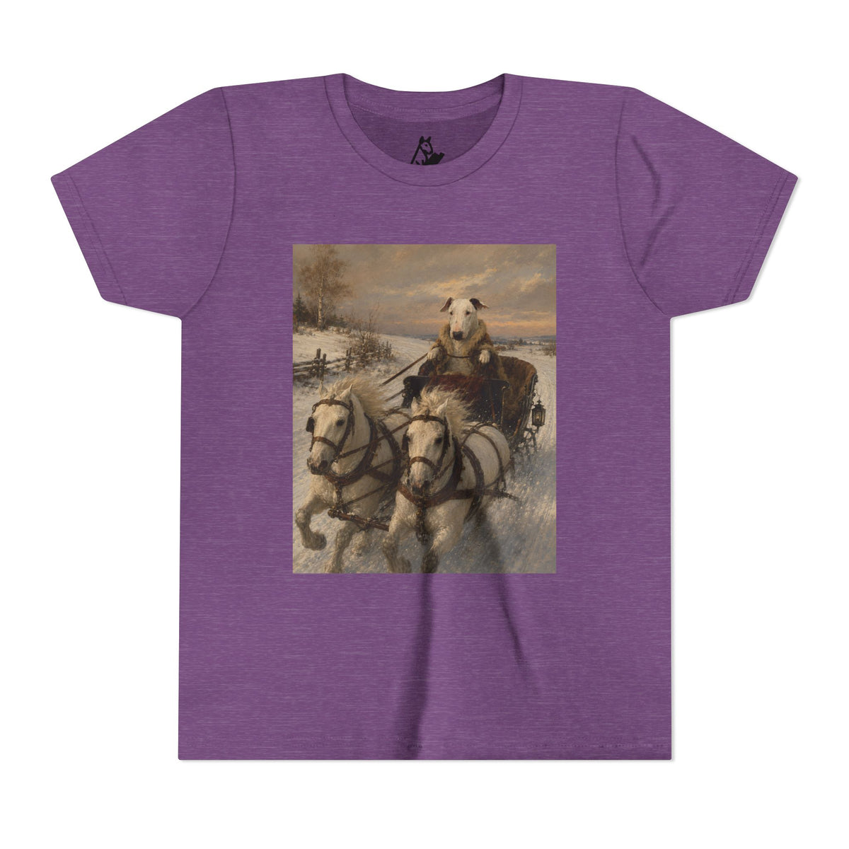 Bull Terrier Sleigh Ride — after Alfred Wierusz-Kowalski, c.1890 | Youth Tee