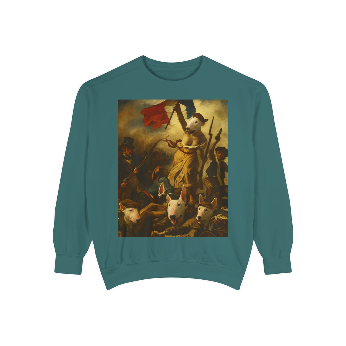 Bull Terrier Liberty Leading the People — after Eugene Delacroix, 1830 | Crewneck