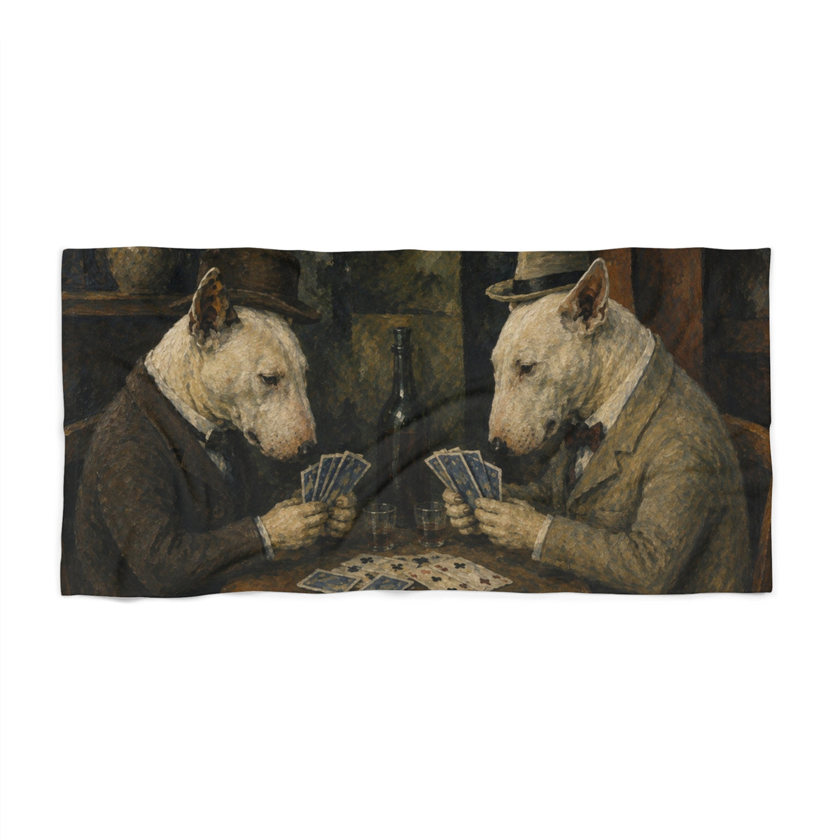 Bull Terrier The Card Players — after Paul Cezanne, c.1895 | Beach Towel