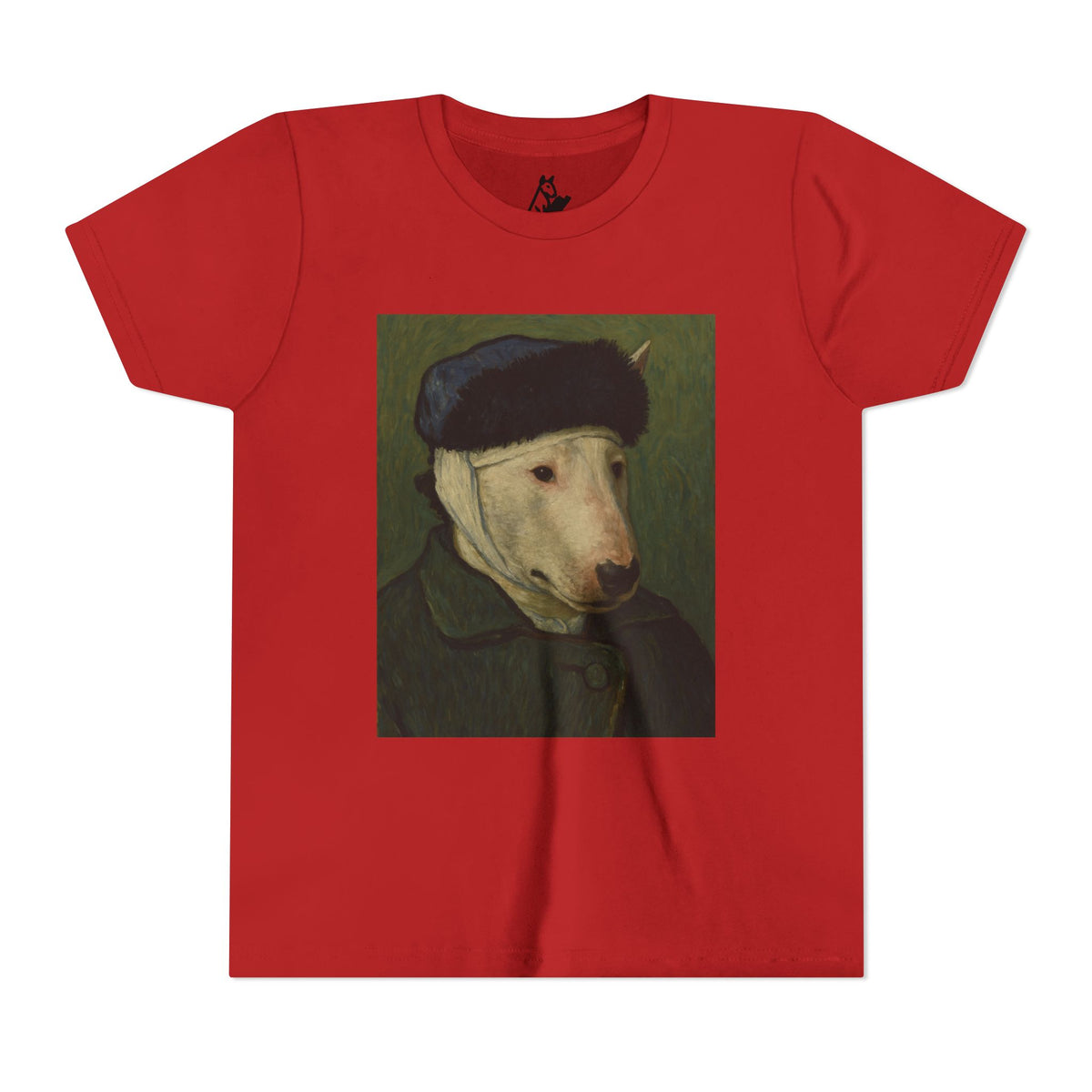 Bull Terrier Self-Portrait with Bandaged Ear — after Vincent van Gogh, 1889 | Youth Tee