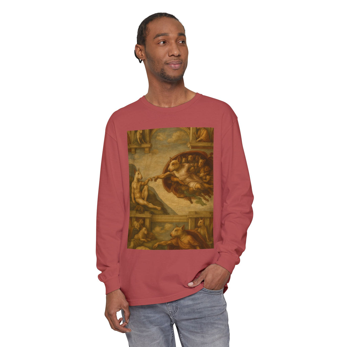 Bull Terrier The Creation of Adam — after Michelangelo, 1512 | Long Sleeve