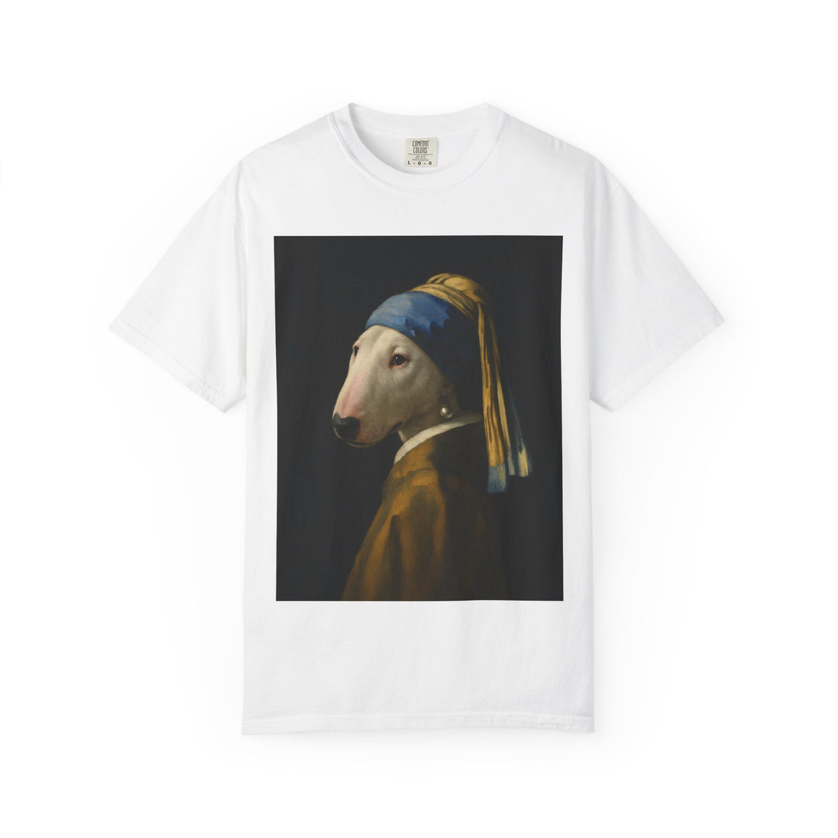 Bull Terrier Girl with a Pearl Earring — after Johannes Vermeer, c.1665 | Garment-Dyed Tee