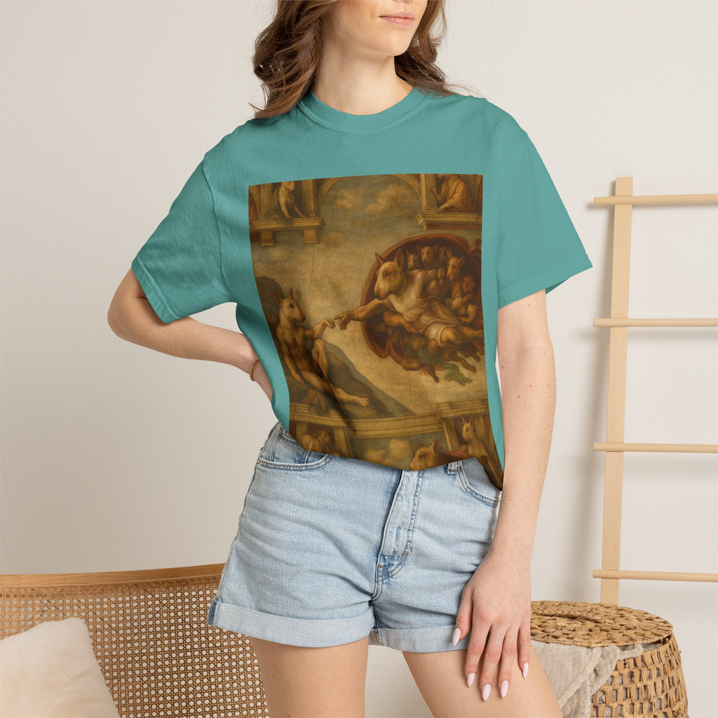 Bull Terrier The Creation of Adam — after Michelangelo, 1512 | Garment-Dyed Tee