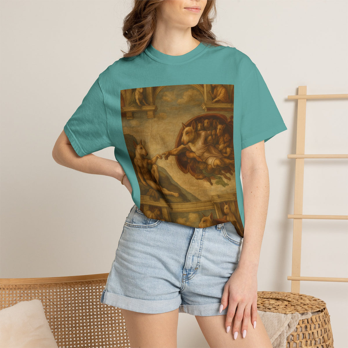 Bull Terrier The Creation of Adam — after Michelangelo, 1512 | Garment-Dyed Tee