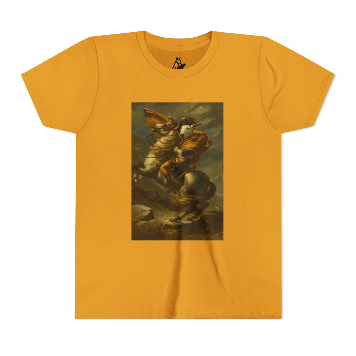Bull Terrier Napoleon Crossing the Alps — after Jacques-Louis David, 1801 | Youth Tee