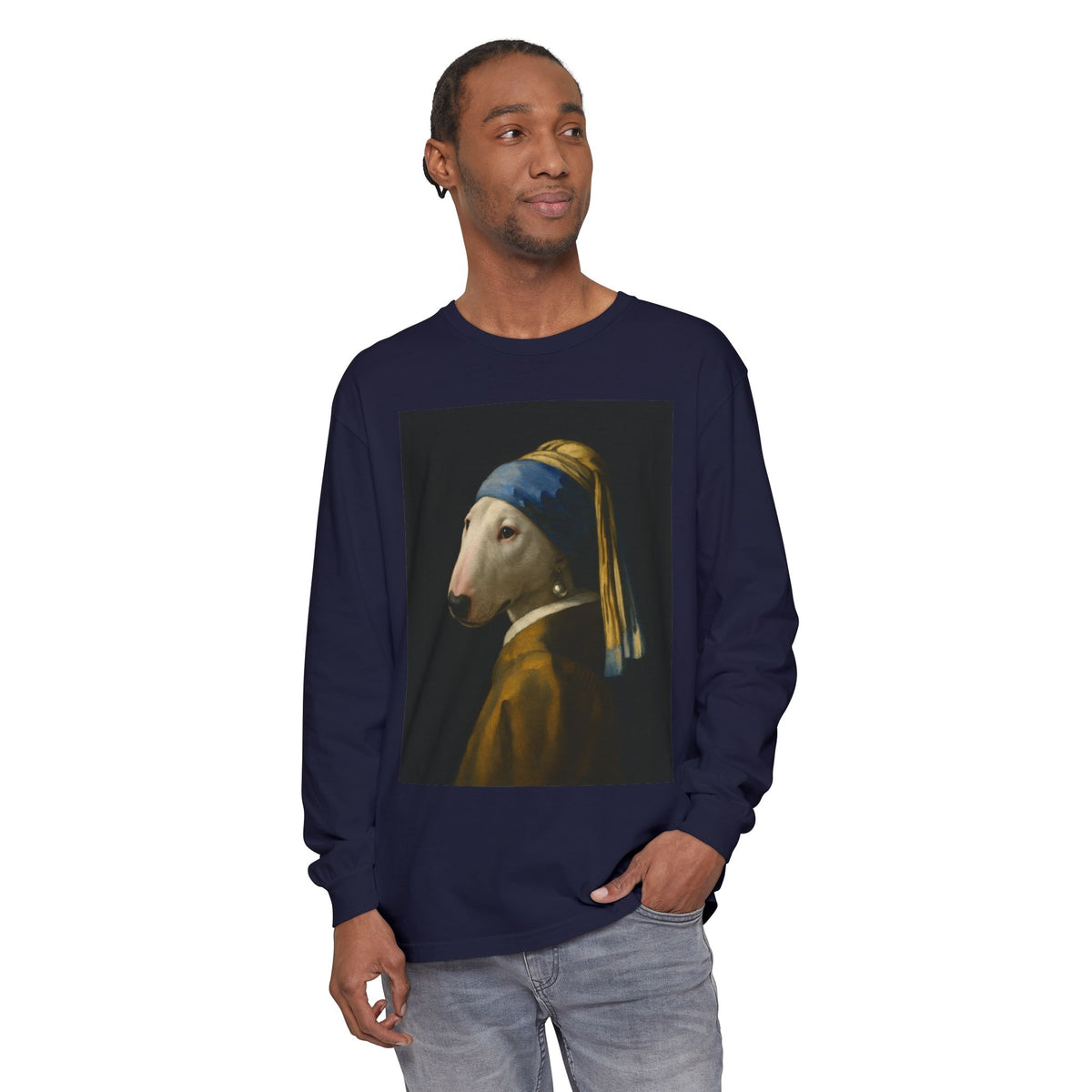 Bull Terrier Girl with a Pearl Earring — after Johannes Vermeer, c.1665 | Long Sleeve