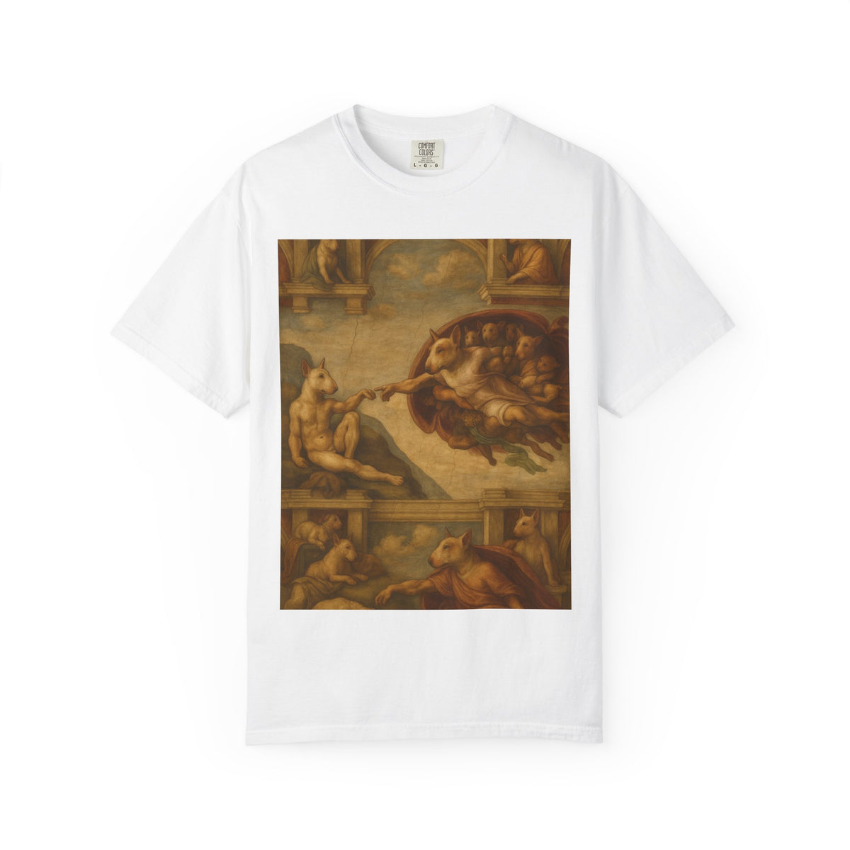 Bull Terrier The Creation of Adam — after Michelangelo, 1512 | Garment-Dyed Tee