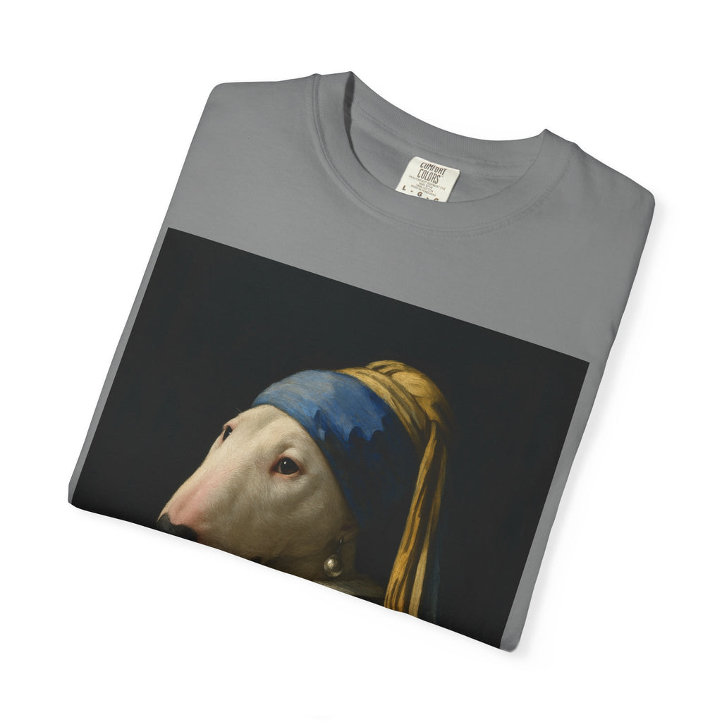 Bull Terrier Girl with a Pearl Earring — after Johannes Vermeer, c.1665 | Garment-Dyed Tee