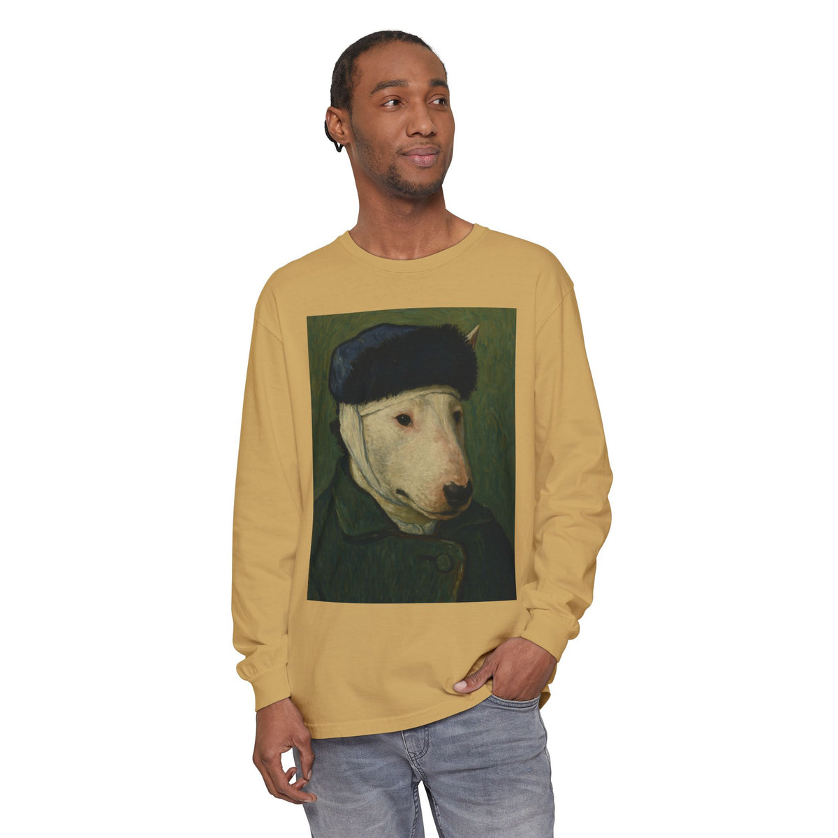 Bull Terrier Self-Portrait with Bandaged Ear — after Vincent van Gogh, 1889 | Long Sleeve