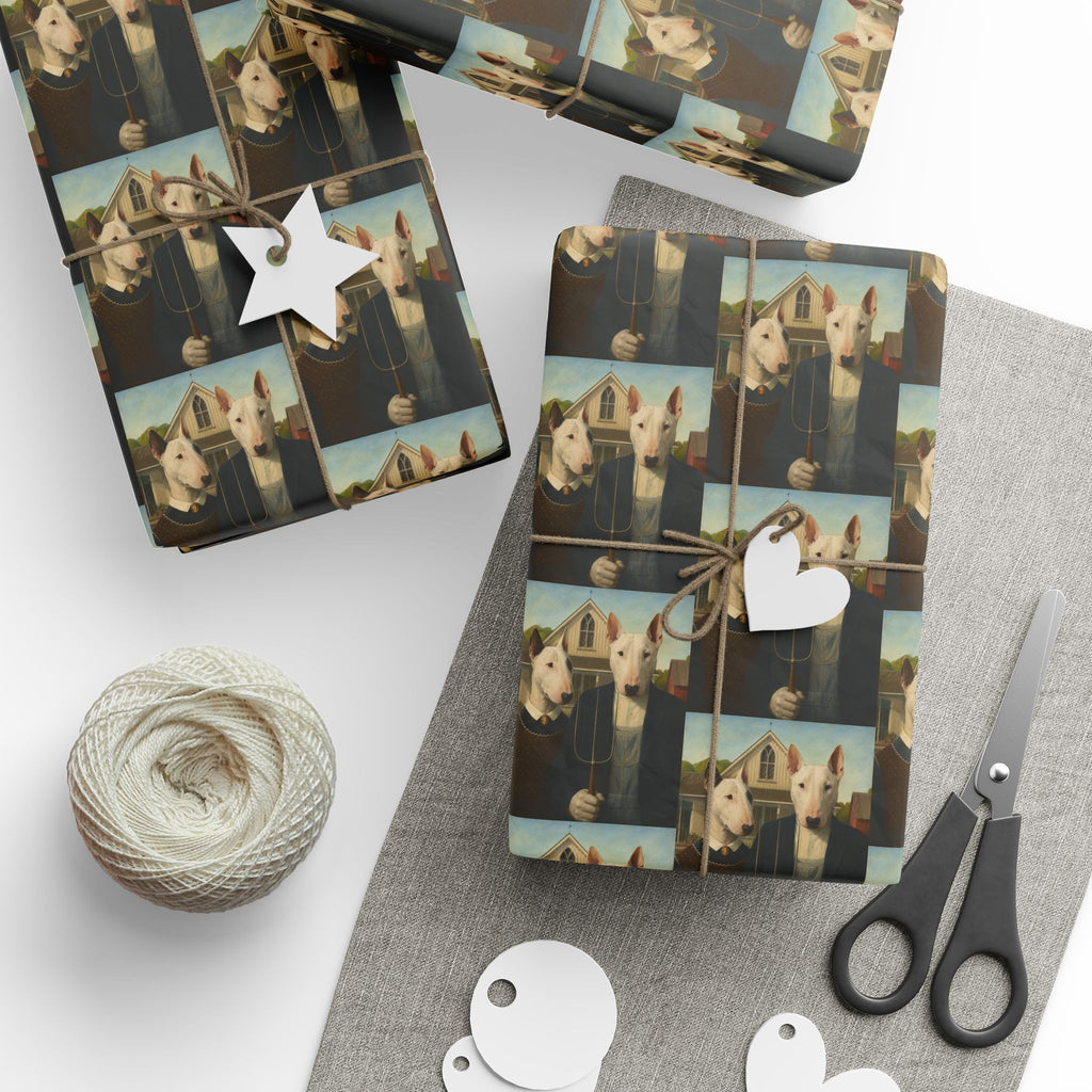Bull Terrier American Gothic — after Grant Wood, 1930 | Wrapping Paper