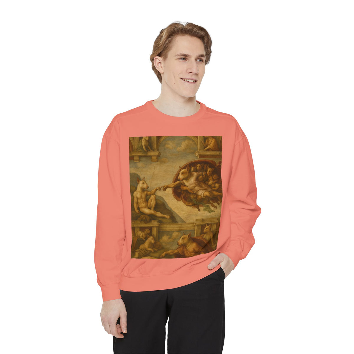 Bull Terrier The Creation of Adam — after Michelangelo, 1512 | Crewneck