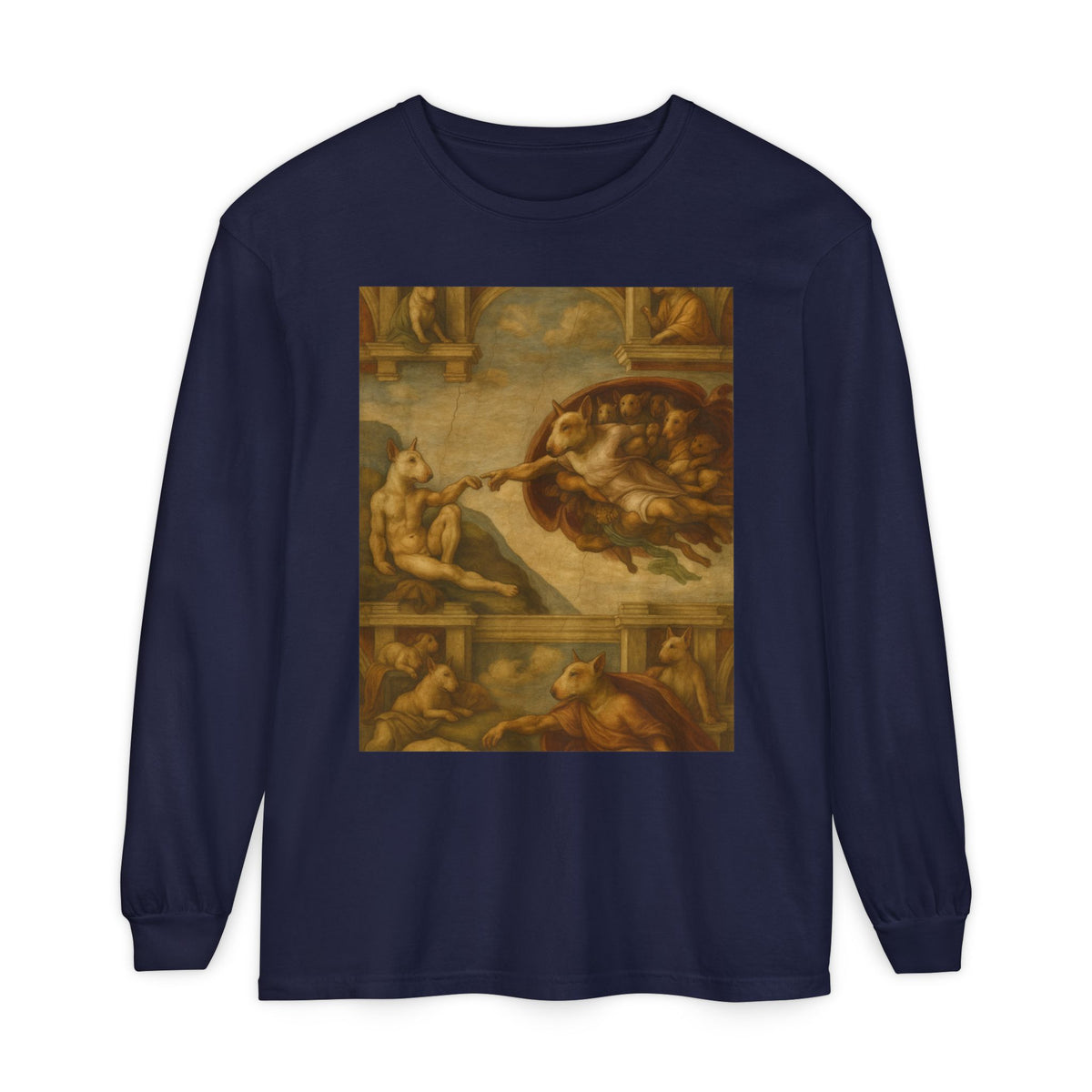 Bull Terrier The Creation of Adam — after Michelangelo, 1512 | Long Sleeve