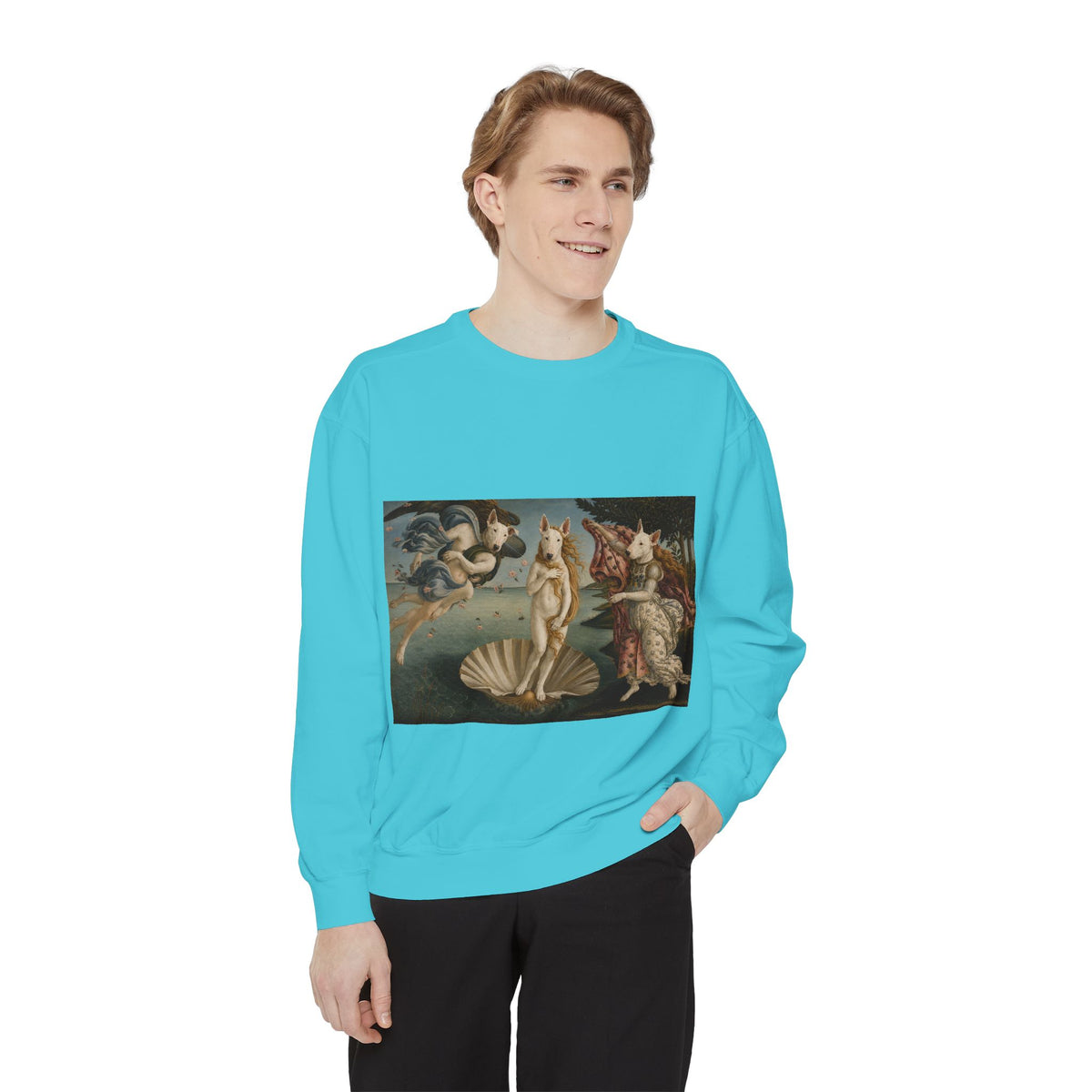 Bull Terrier The Birth of Venus — after Sandro Botticelli, c.1485 | Crewneck