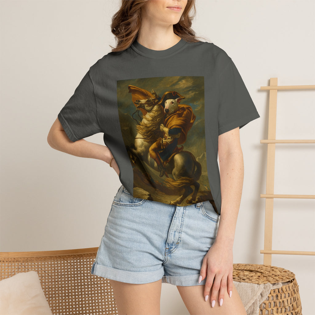 Bull Terrier Napoleon Crossing the Alps — after Jacques-Louis David, 1801 | Garment-Dyed Tee